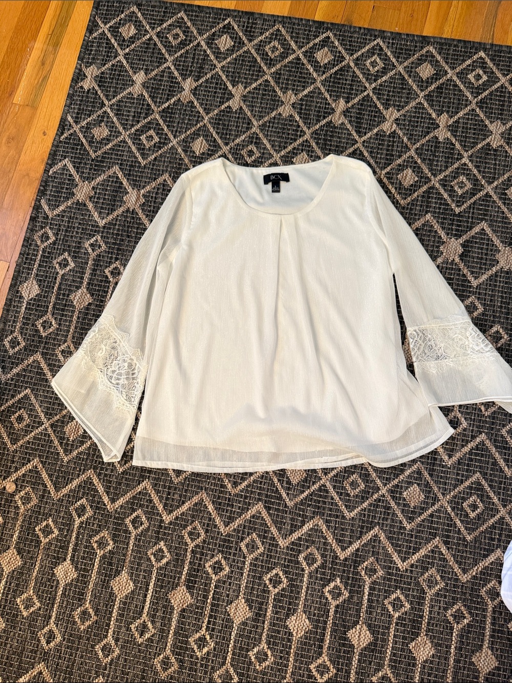 BCX Cream Lace Bell-Sleeve Blouse
